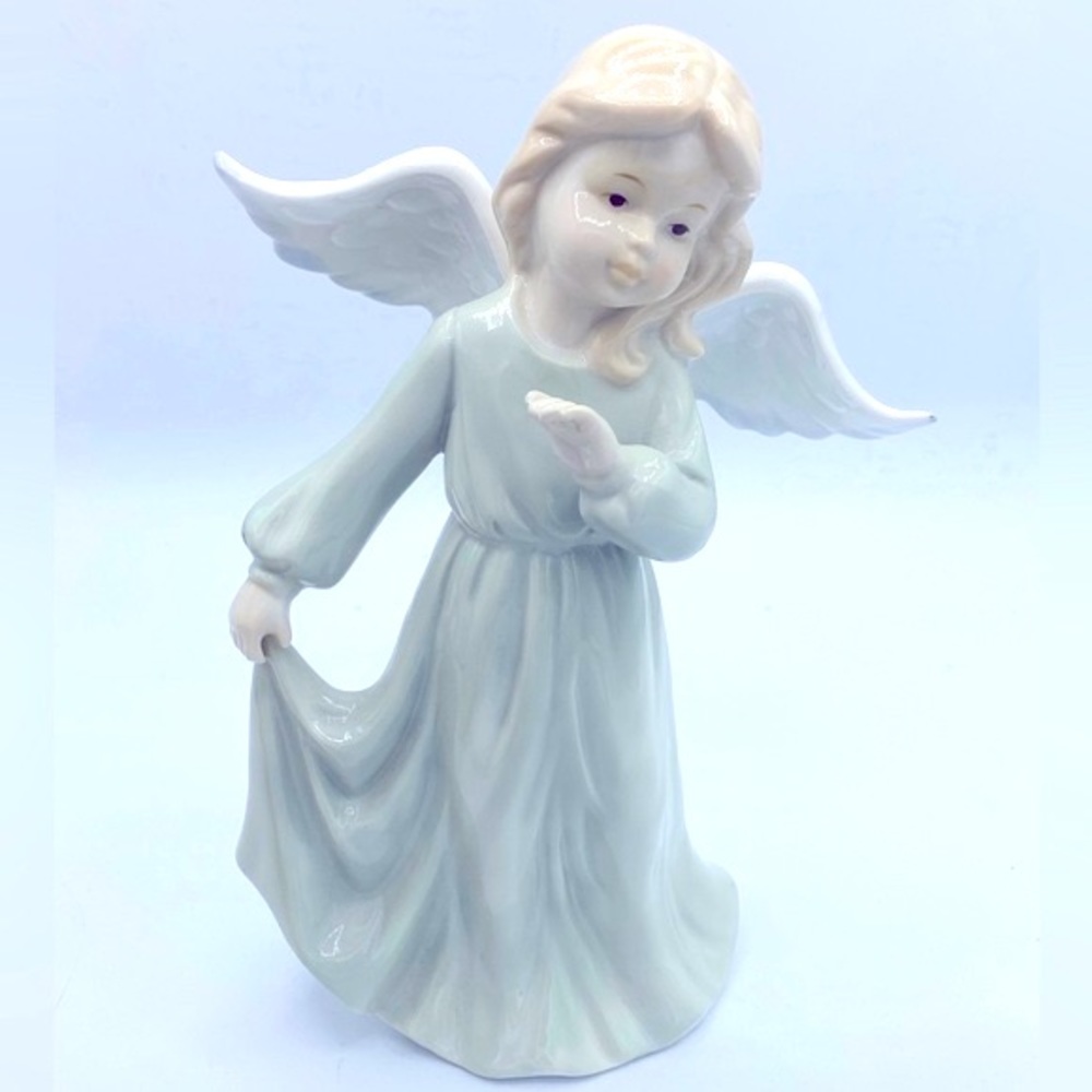 Vintage Beautiful Porcelain Angel Very Soft Muted Blues, Grays, Tans And White
